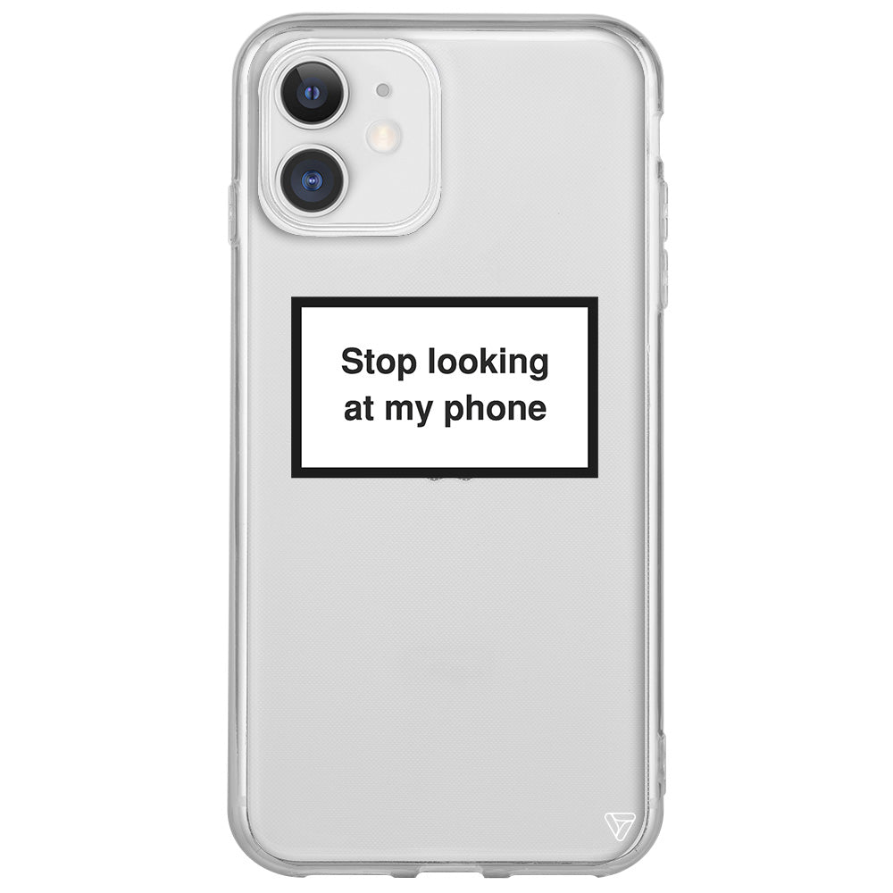 Stop looking at my phone. Lansman Model İçi Kadife Silikon Telefon Kılıfı