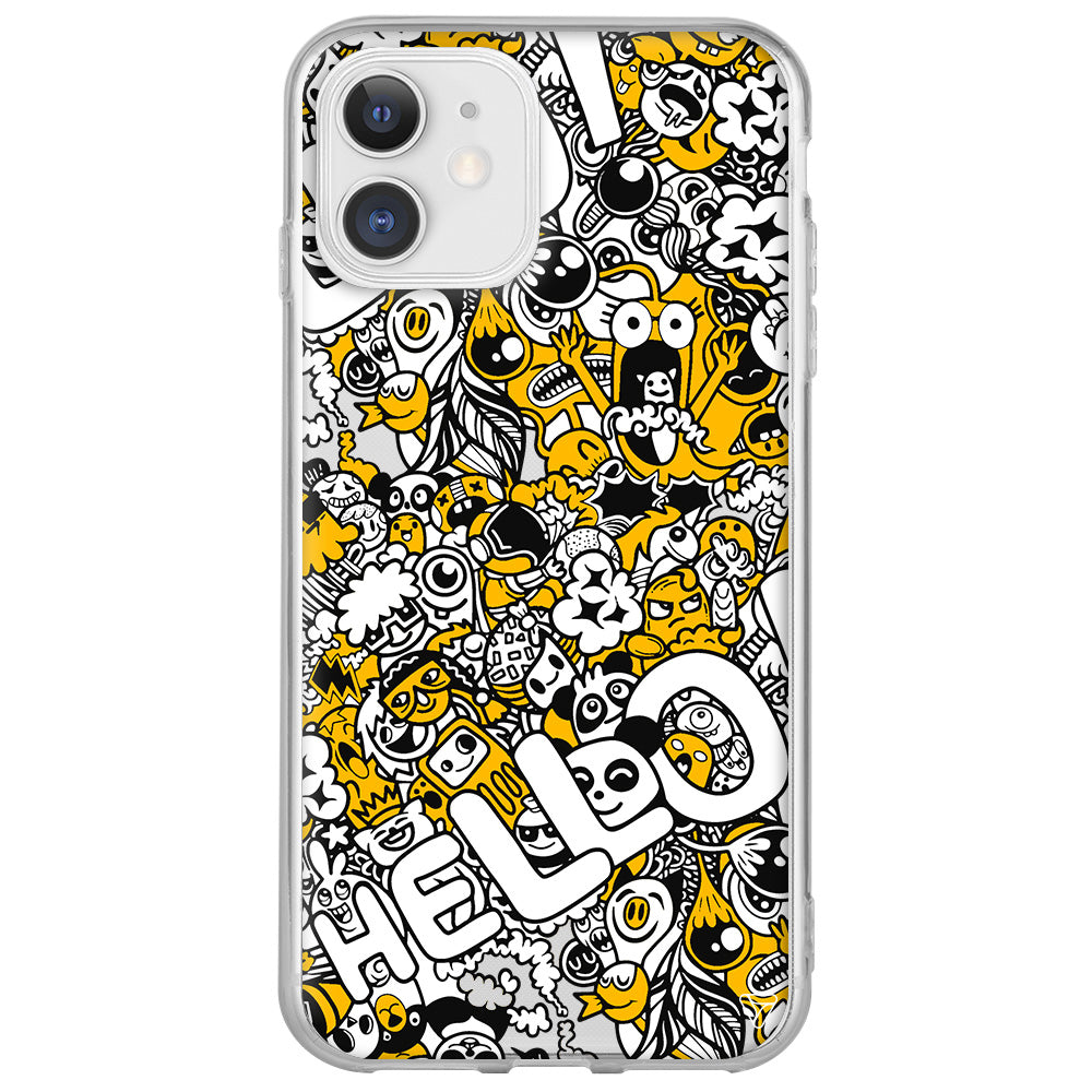 Doodle Hello Lansman Model İçi Kadife Silikon Telefon Kılıfı