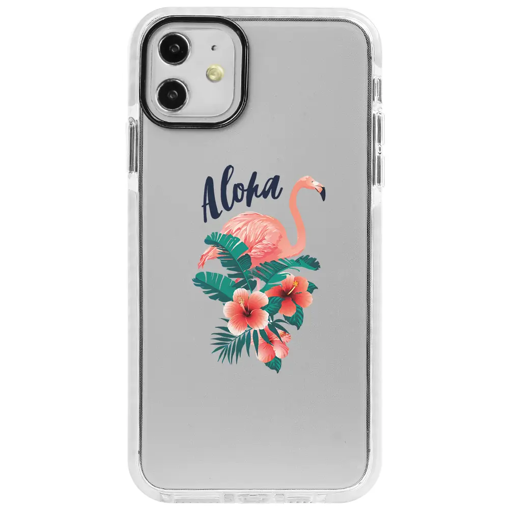 Apple iPhone 11 Beyaz Impact Premium Telefon Kılıfı - Aloha Flamingo