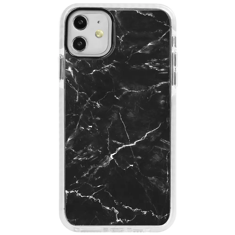 Apple iPhone 11 Beyaz Impact Premium Telefon Kılıfı - Black Marble 2