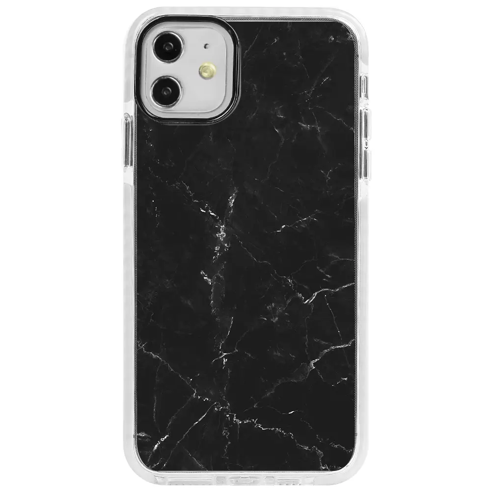 Apple iPhone 11 Beyaz Impact Premium Telefon Kılıfı - Black Marble