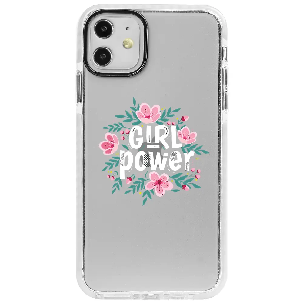 Apple iPhone 11 Beyaz Impact Premium Telefon Kılıfı - Çiçekli Girl Power