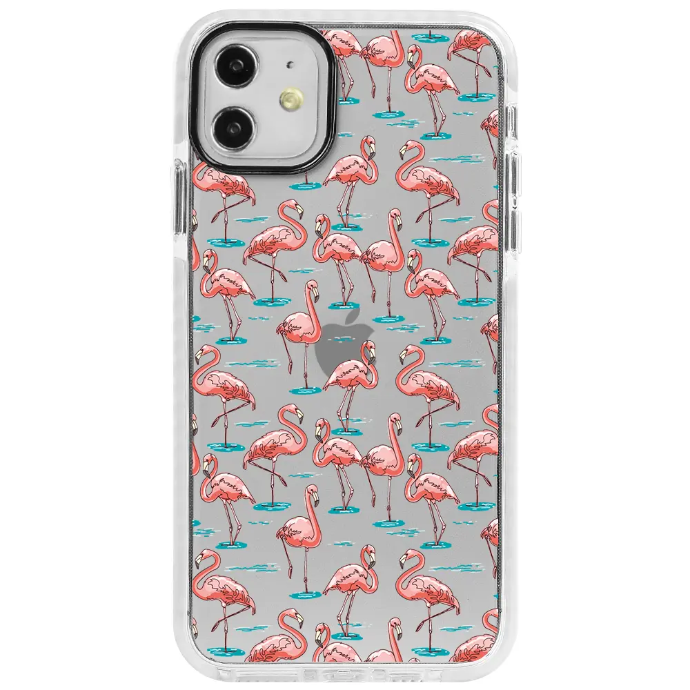 Apple iPhone 11 Beyaz Impact Premium Telefon Kılıfı - Flamingolar