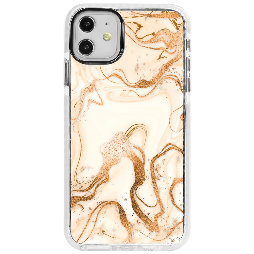 Apple iPhone 11 Beyaz Impact Premium Telefon Kılıfı - Gold Marble