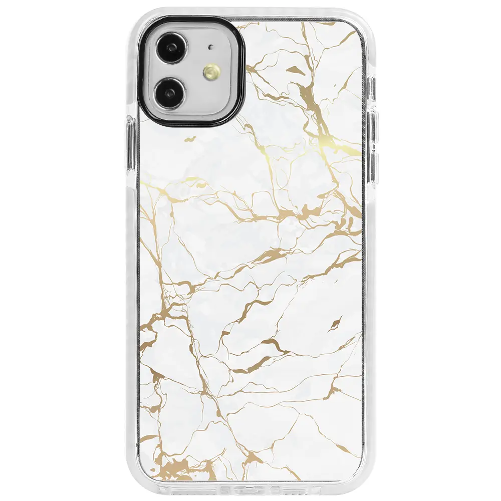 Apple iPhone 11 Beyaz Impact Premium Telefon Kılıfı - Gold Mermer
