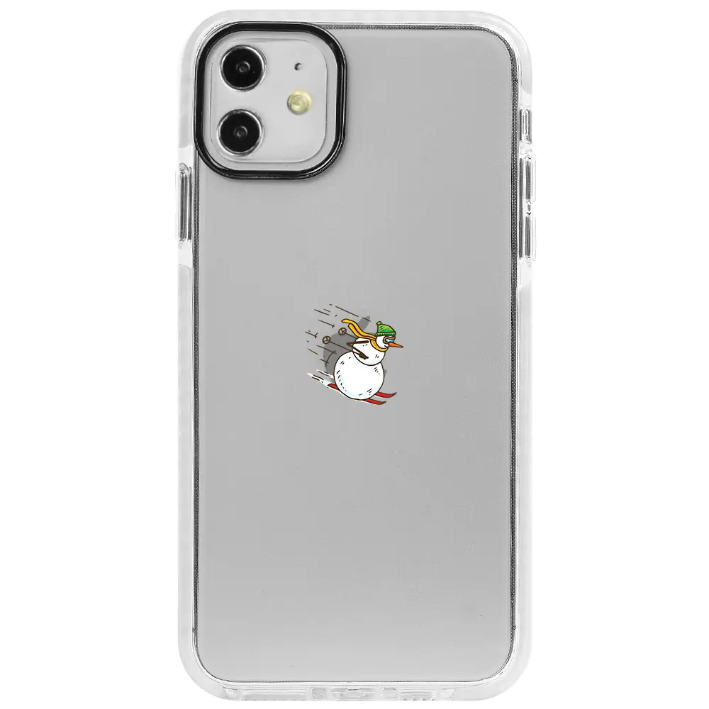 Apple iPhone 11 Beyaz Impact Premium Telefon Kılıfı - Snowman Skiing