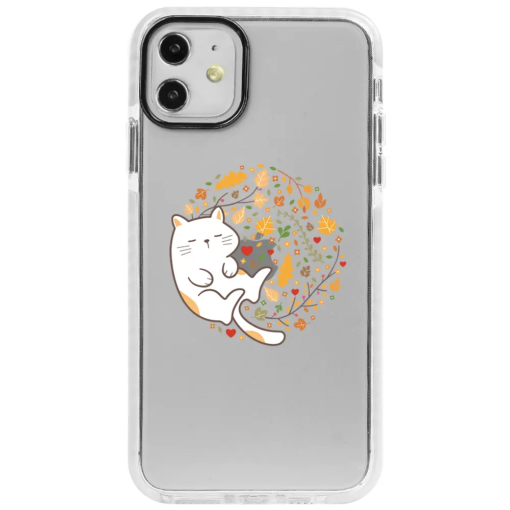 Apple iPhone 11 Beyaz Impact Premium Telefon Kılıfı - Uyuyan Kedi