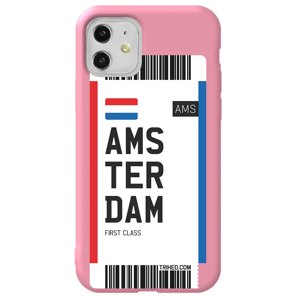 Apple iPhone 11 Pembe Renkli Silikon Telefon Kılıfı - Amsterdam Bileti