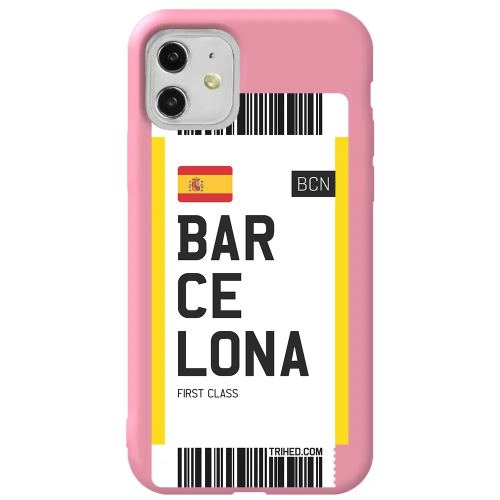 Apple iPhone 11 Pembe Renkli Silikon Telefon Kılıfı - Barcelona Bileti