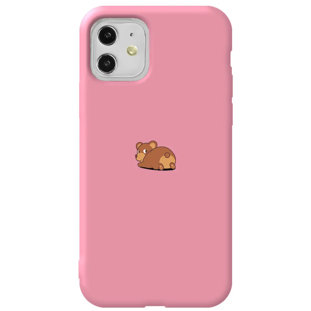 Apple iPhone 11 Pembe Renkli Silikon Telefon Kılıfı - Bear