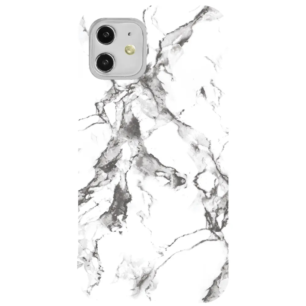 Apple iPhone 11 Pembe Renkli Silikon Telefon Kılıfı - Beyaz Mermer 4