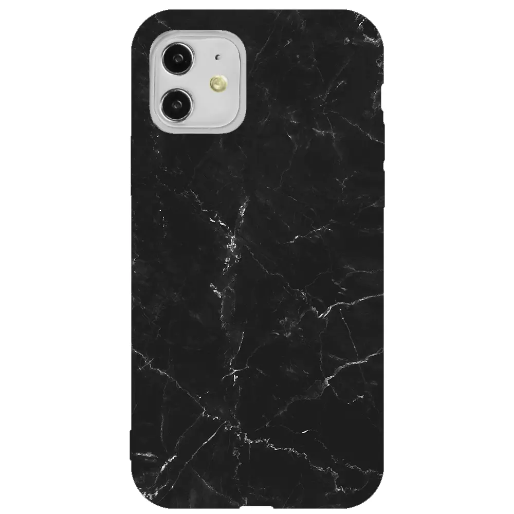 Apple iPhone 11 Pembe Renkli Silikon Telefon Kılıfı - Black Marble