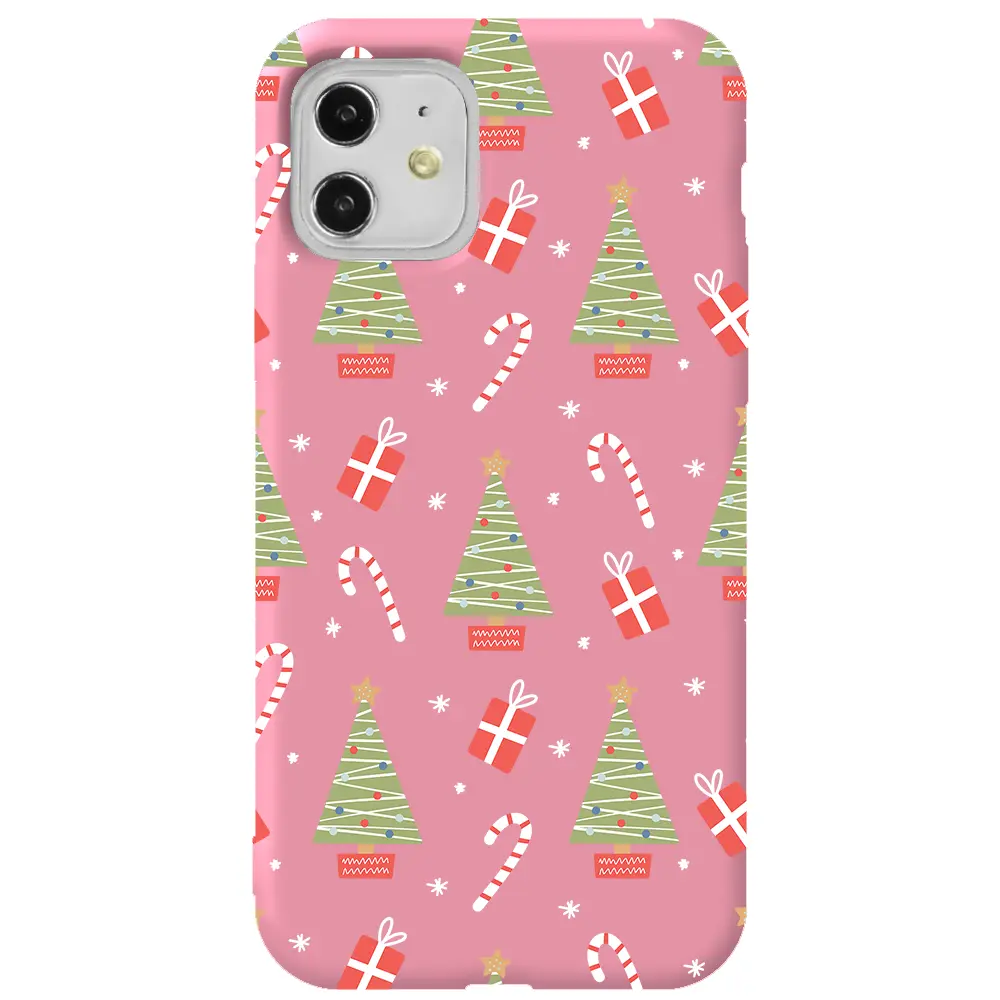 Apple iPhone 11 Pembe Renkli Silikon Telefon Kılıfı - Christmas Candy