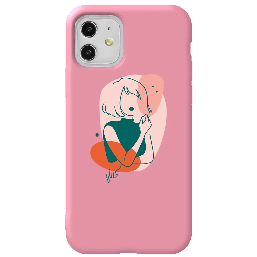 Apple iPhone 11 Pembe Renkli Silikon Telefon Kılıfı - Cute Girl