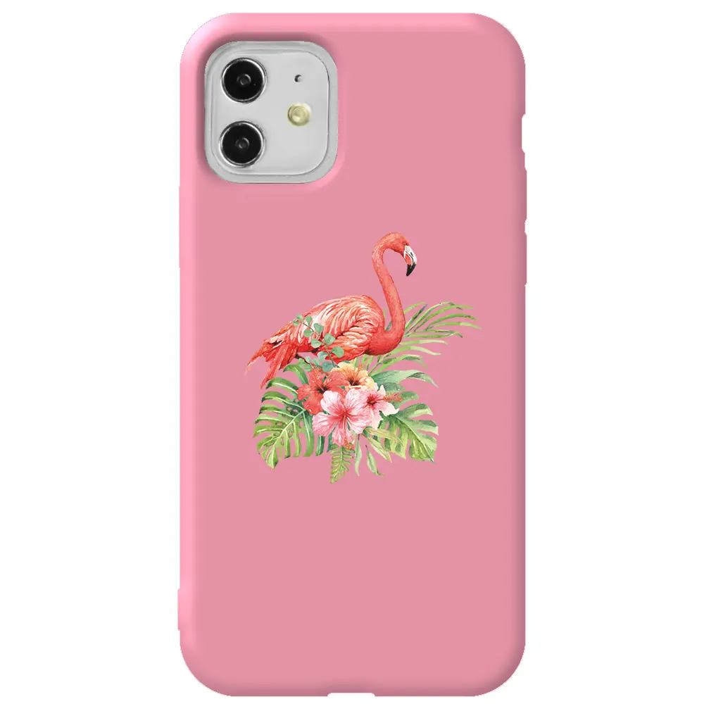 Apple iPhone 11 Pembe Renkli Silikon Telefon Kılıfı - Flamingo