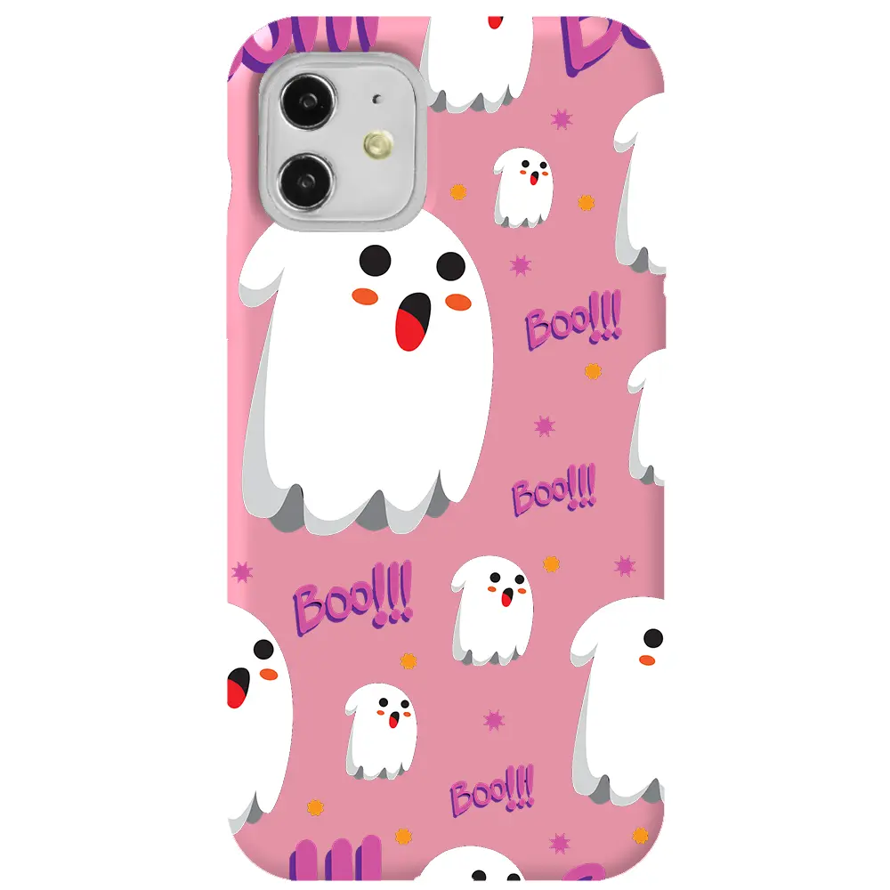 Apple iPhone 11 Pembe Renkli Silikon Telefon Kılıfı - Ghost Boo!