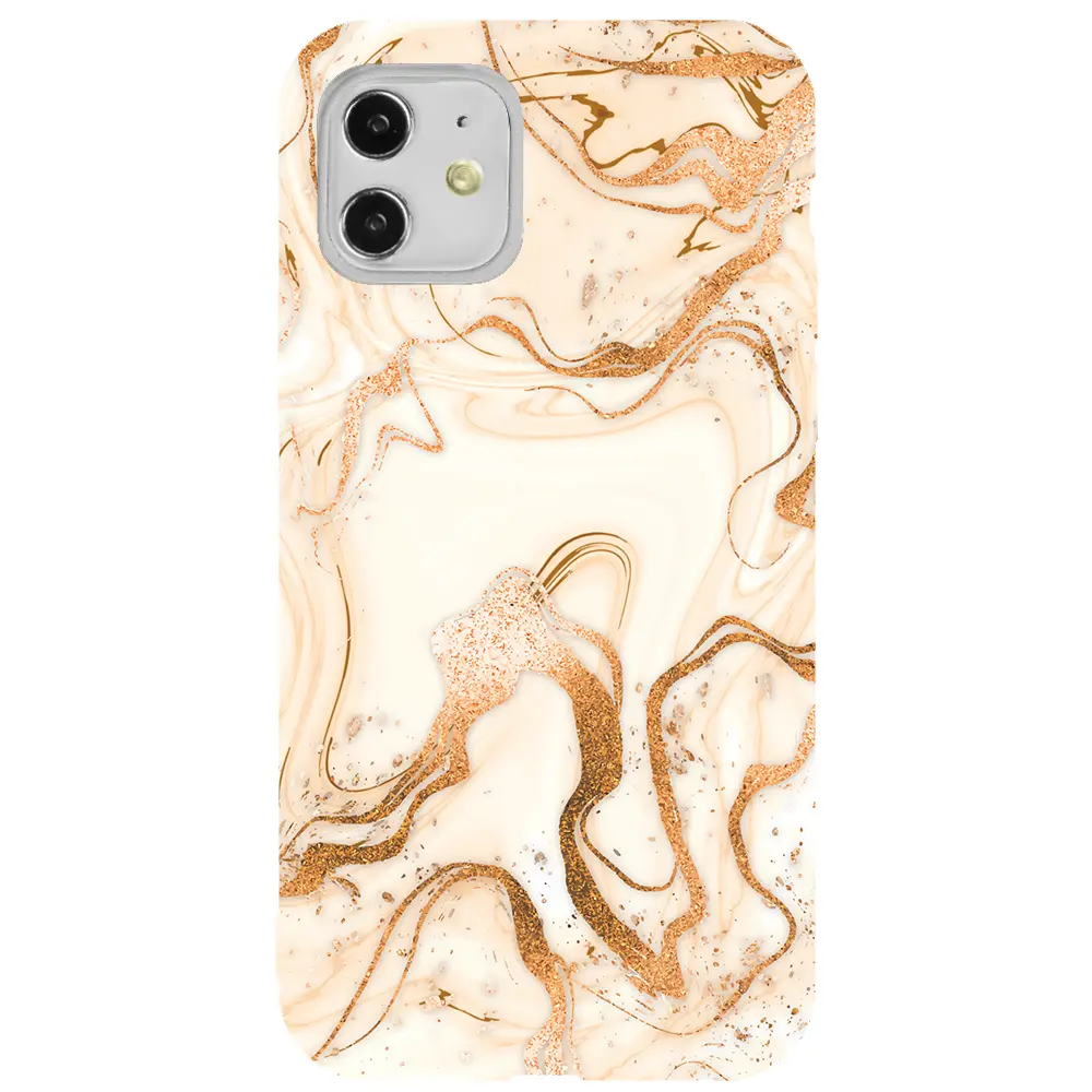 Apple iPhone 11 Pembe Renkli Silikon Telefon Kılıfı - Gold Marble
