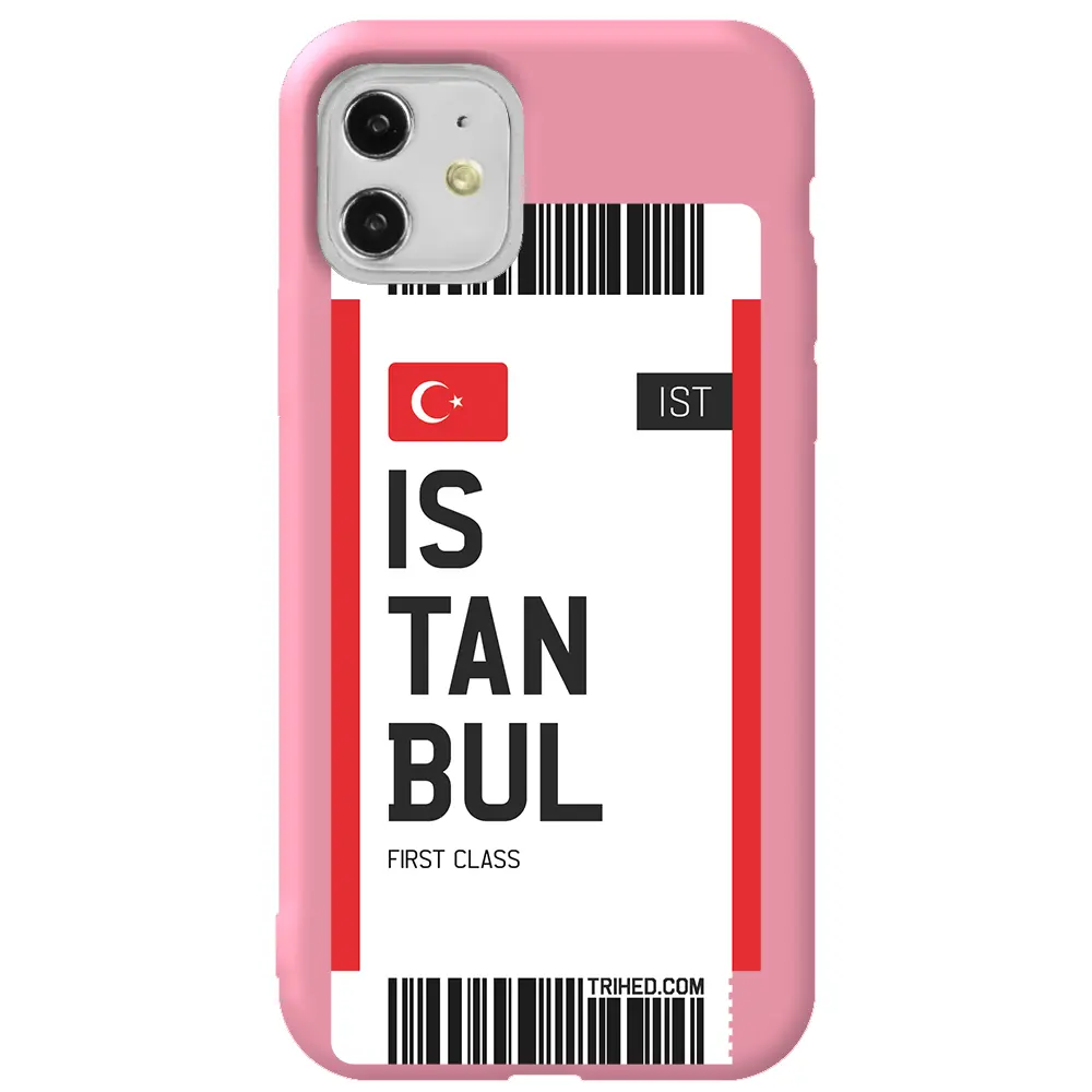 Apple iPhone 11 Pembe Renkli Silikon Telefon Kılıfı - İstanbul Bileti