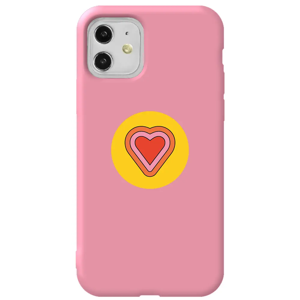 Apple iPhone 11 Pembe Renkli Silikon Telefon Kılıfı - Kalp