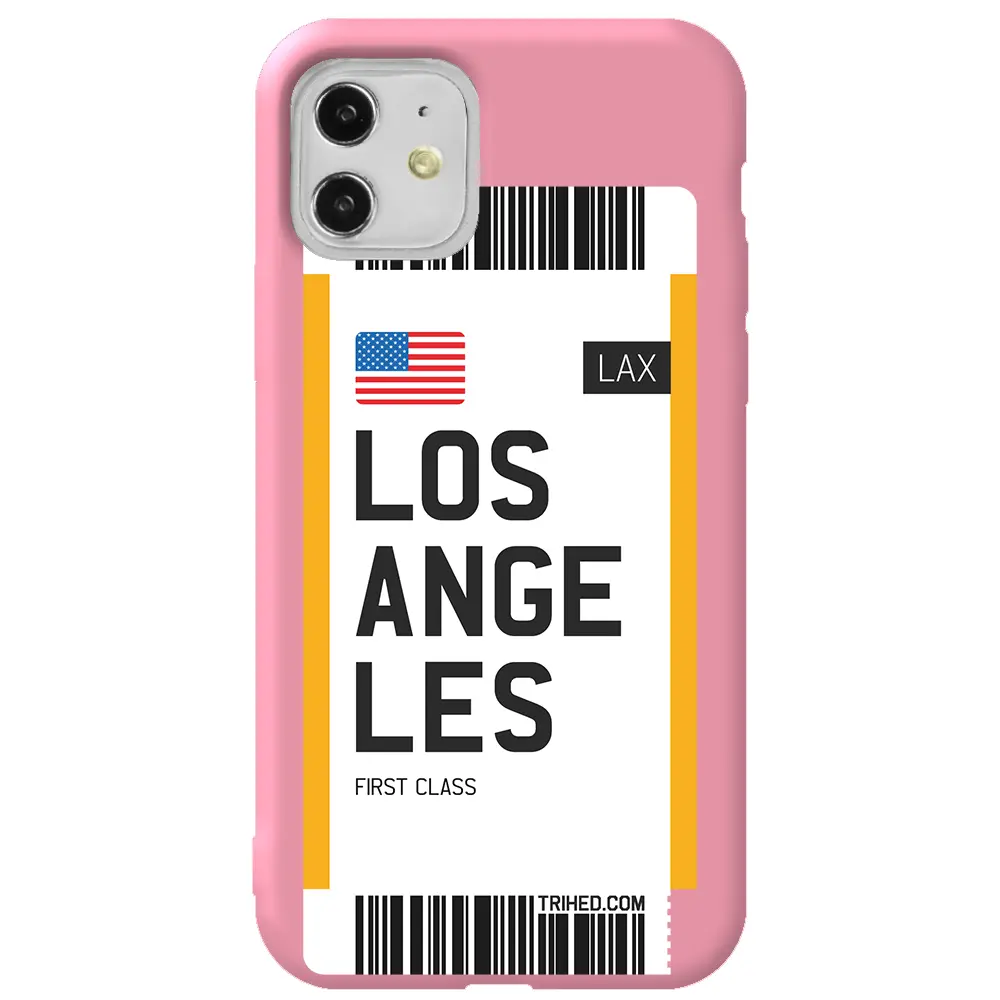 Apple iPhone 11 Pembe Renkli Silikon Telefon Kılıfı - Los Angeles Bileti
