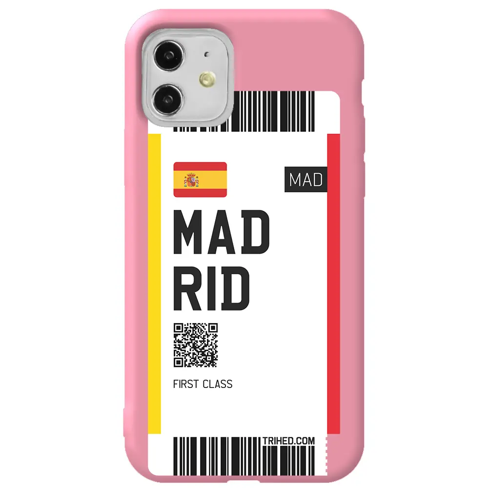 Apple iPhone 11 Pembe Renkli Silikon Telefon Kılıfı - Madrid Bileti