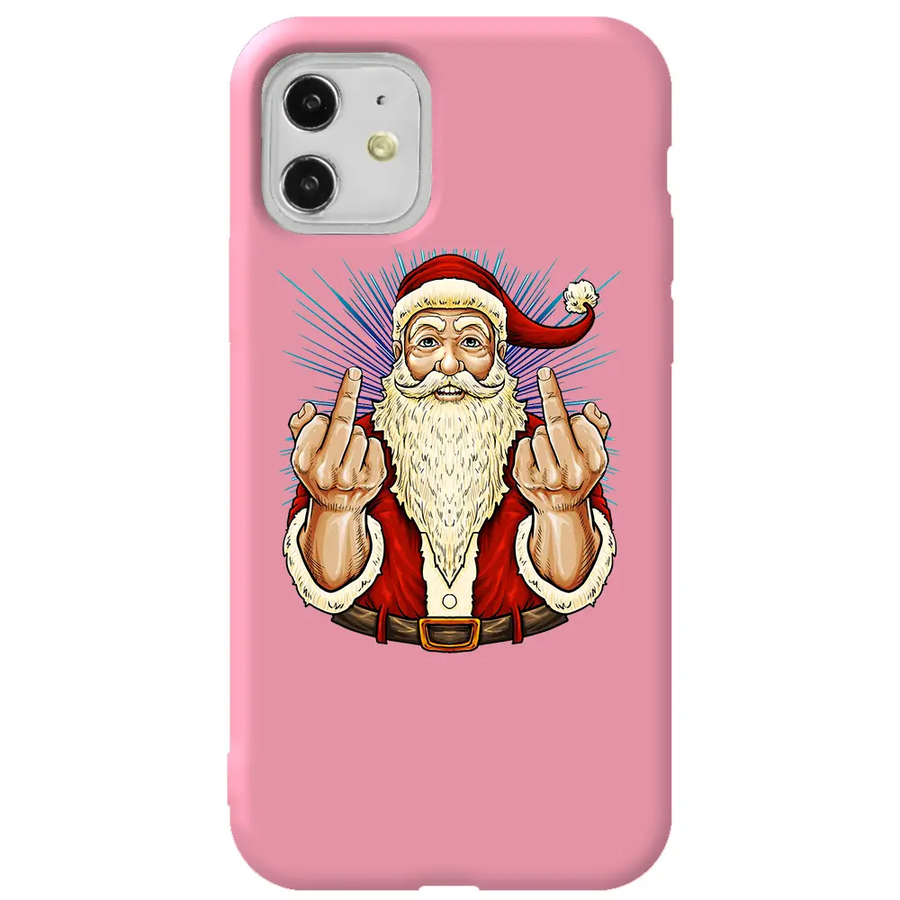Apple iPhone 11 Pembe Renkli Silikon Telefon Kılıfı - Naughty Santa