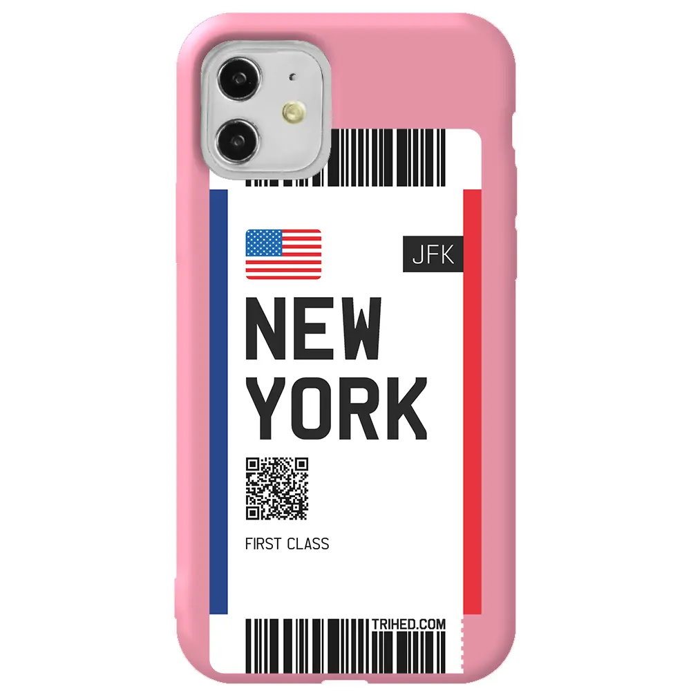 Apple iPhone 11 Pembe Renkli Silikon Telefon Kılıfı - New York Bileti