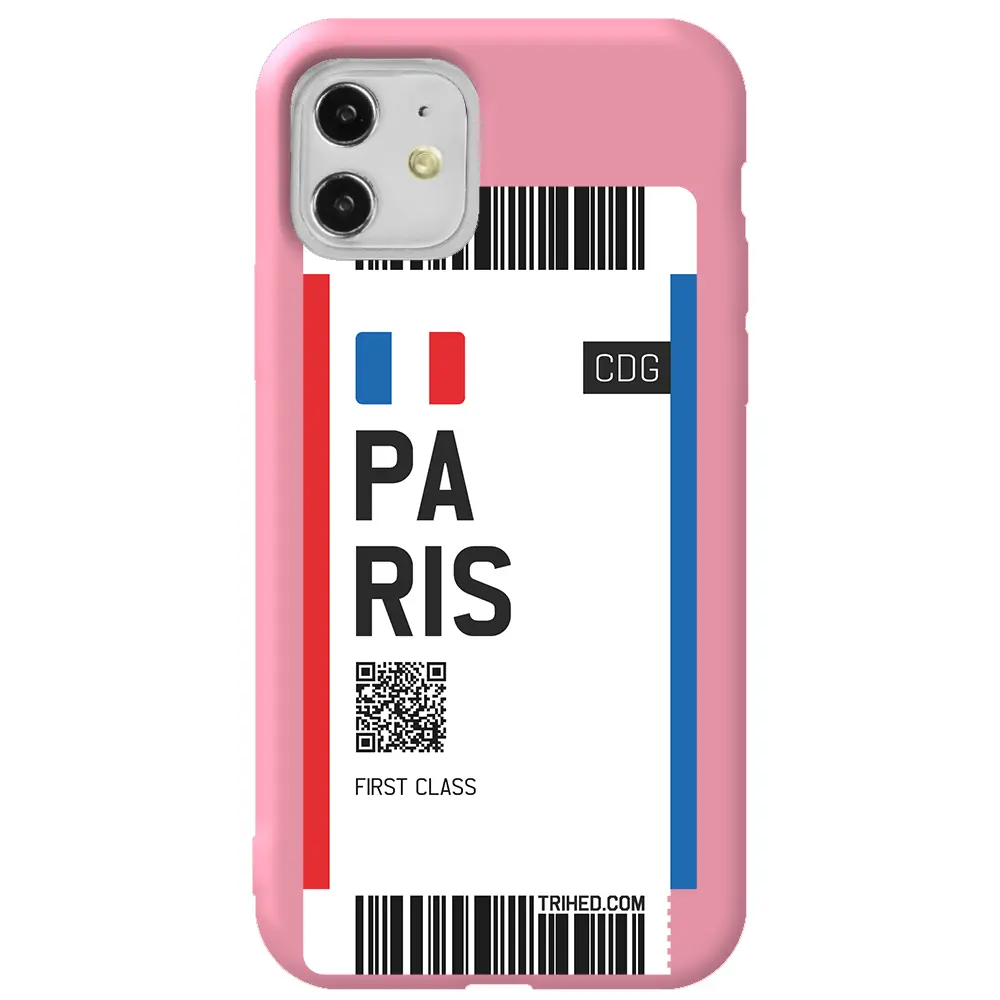 Apple iPhone 11 Pembe Renkli Silikon Telefon Kılıfı - Paris Bileti