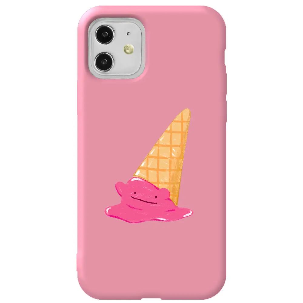 Apple iPhone 11 Pembe Renkli Silikon Telefon Kılıfı - Sevimli Dondurma