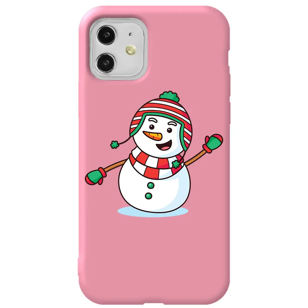 Apple iPhone 11 Pembe Renkli Silikon Telefon Kılıfı - Snowman 2
