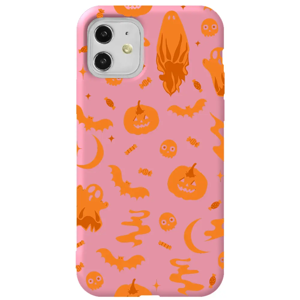Apple iPhone 11 Pembe Renkli Silikon Telefon Kılıfı - Spooky Orange