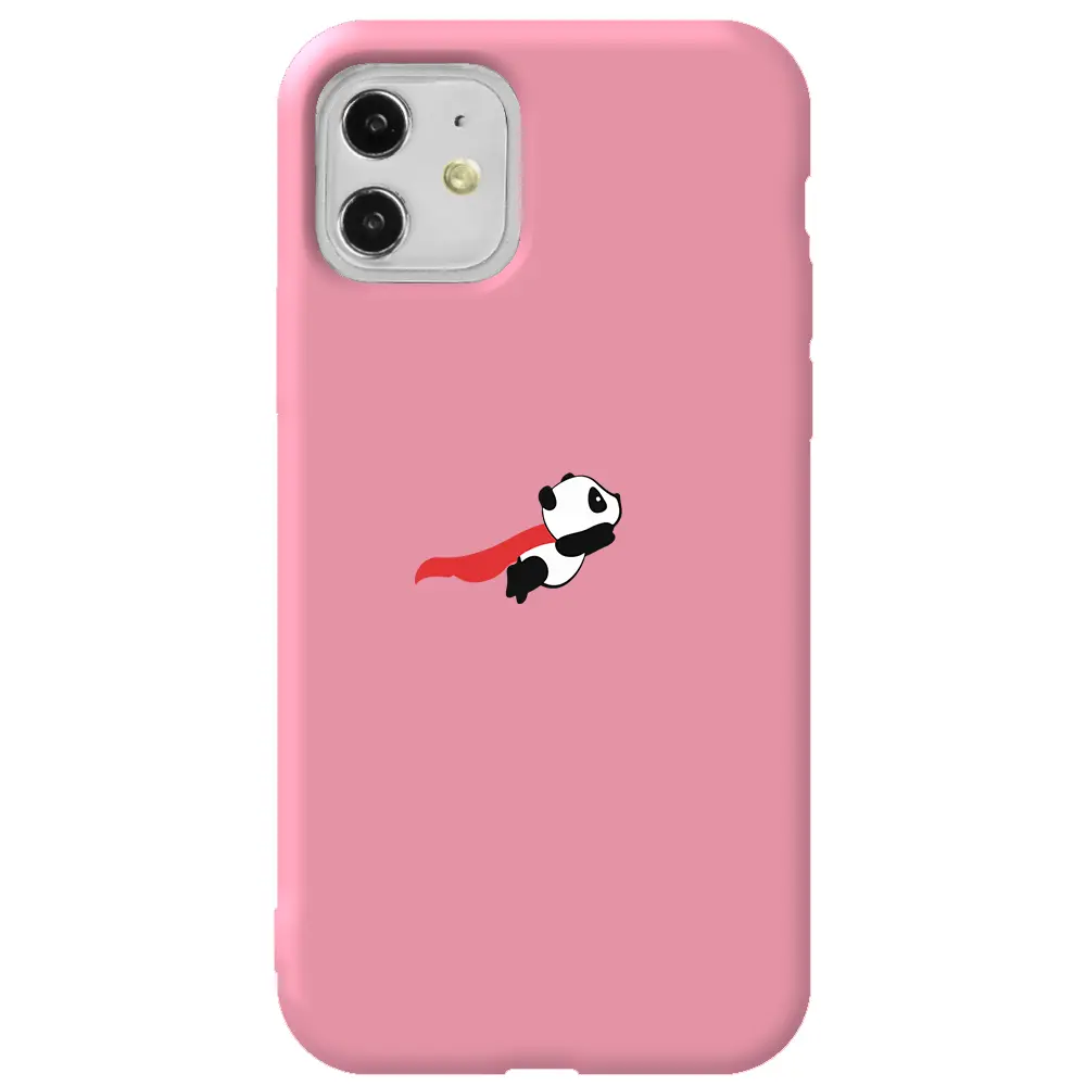 Apple iPhone 11 Pembe Renkli Silikon Telefon Kılıfı - Uçan Panda