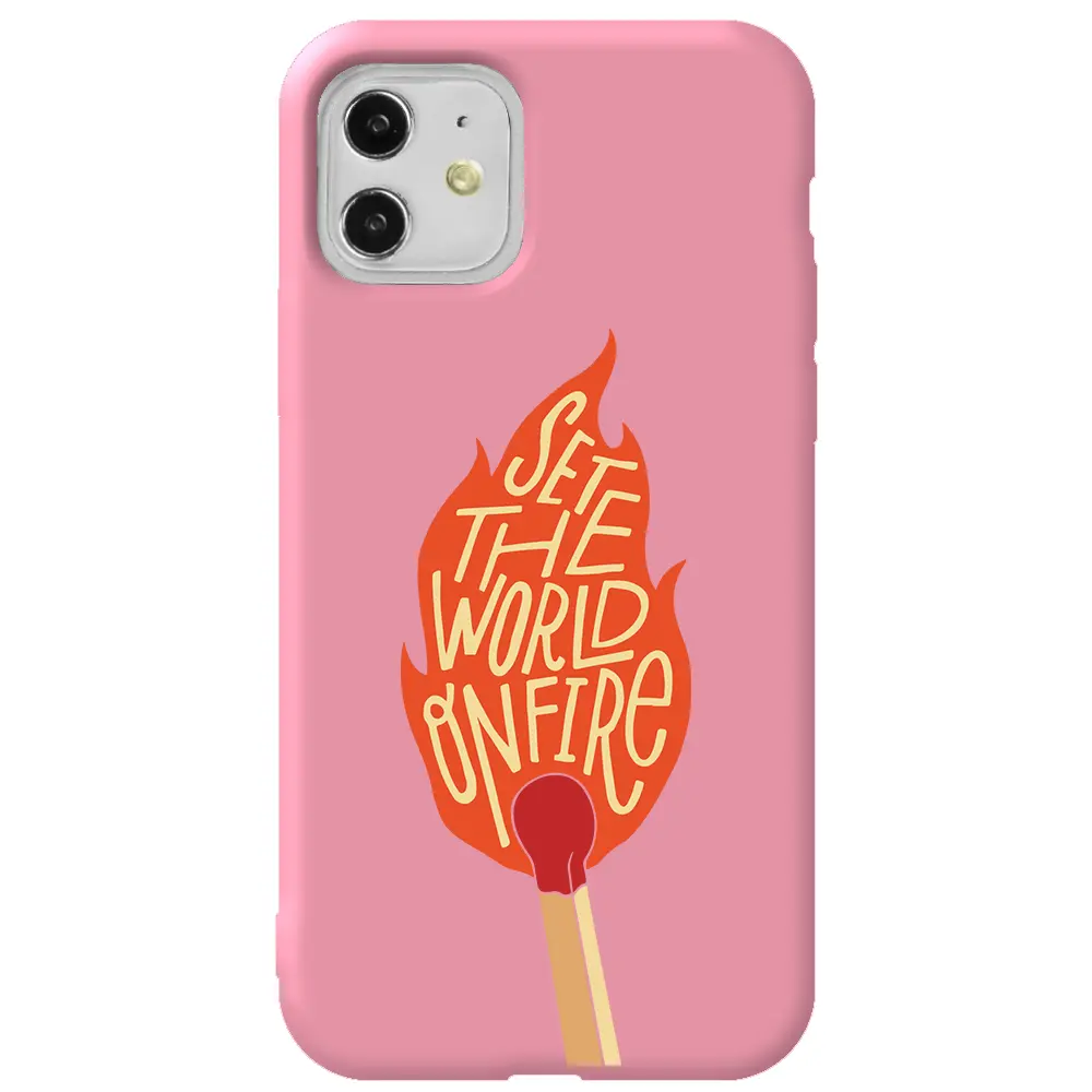 Apple iPhone 11 Pembe Renkli Silikon Telefon Kılıfı - World on Fire