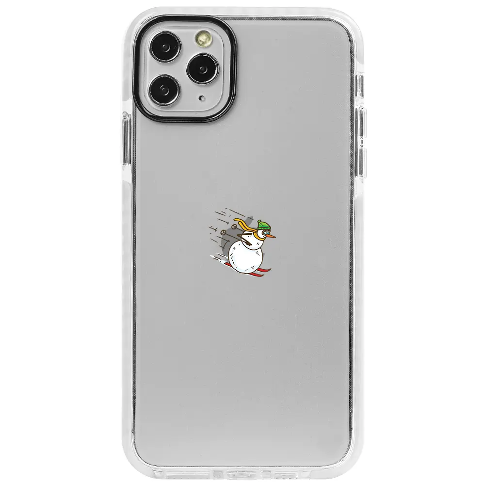 Apple iPhone 11 Pro Beyaz Impact Premium Telefon Kılıfı - Snowman Skiing