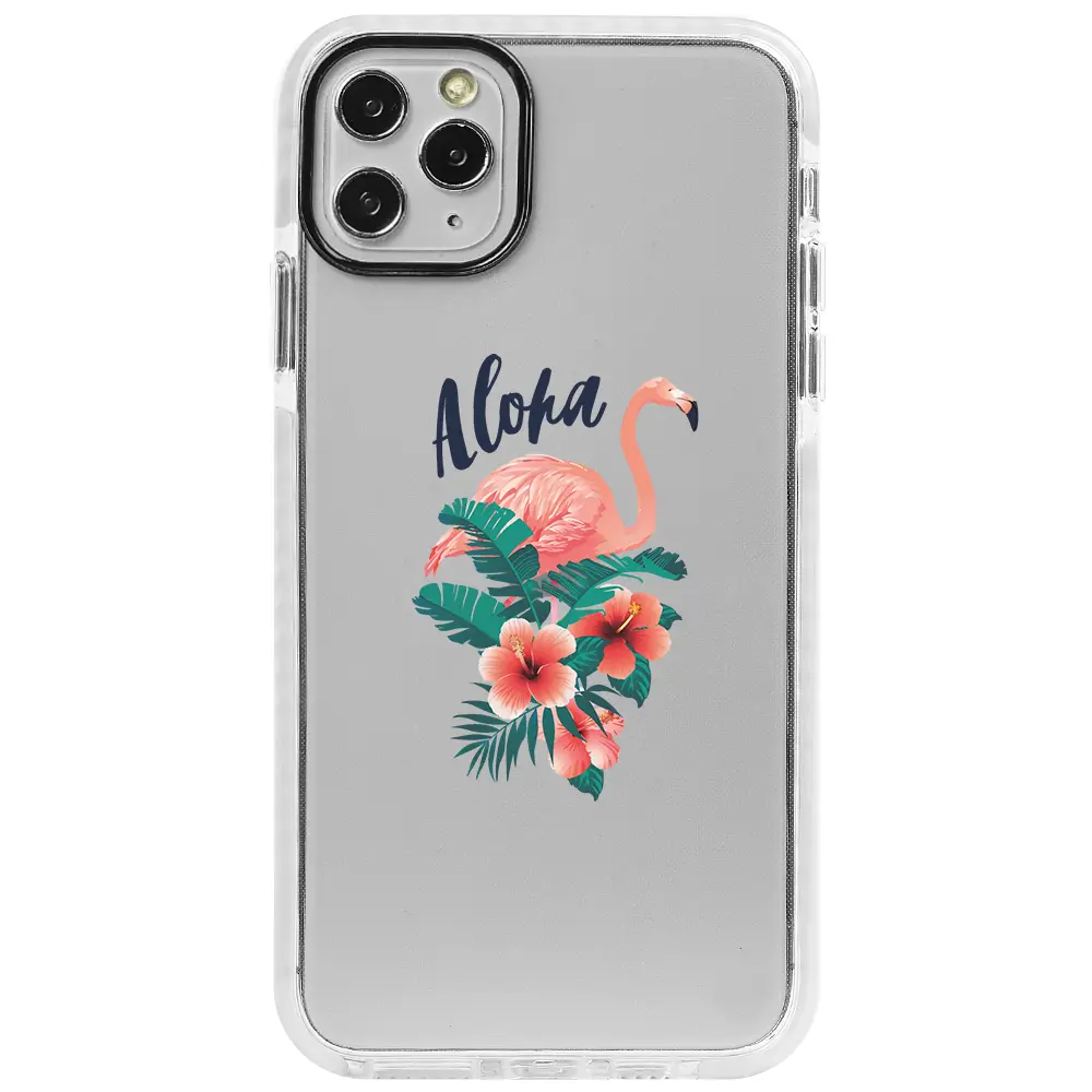 Apple iPhone 11 Pro Max Beyaz Impact Premium Telefon Kılıfı - Aloha Flamingo
