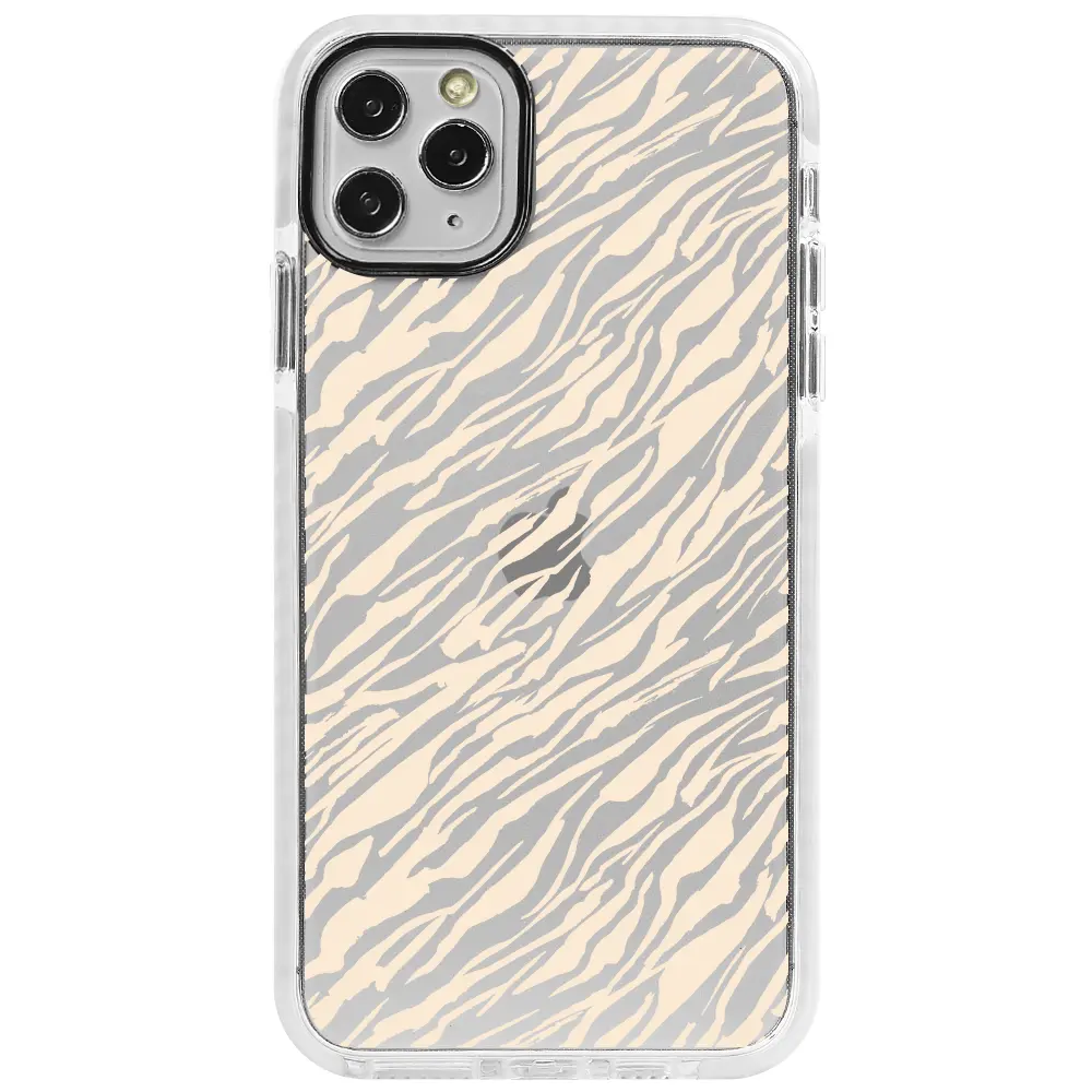 Apple iPhone 11 Pro Max Beyaz Impact Premium Telefon Kılıfı - Capraz Zebra Gold