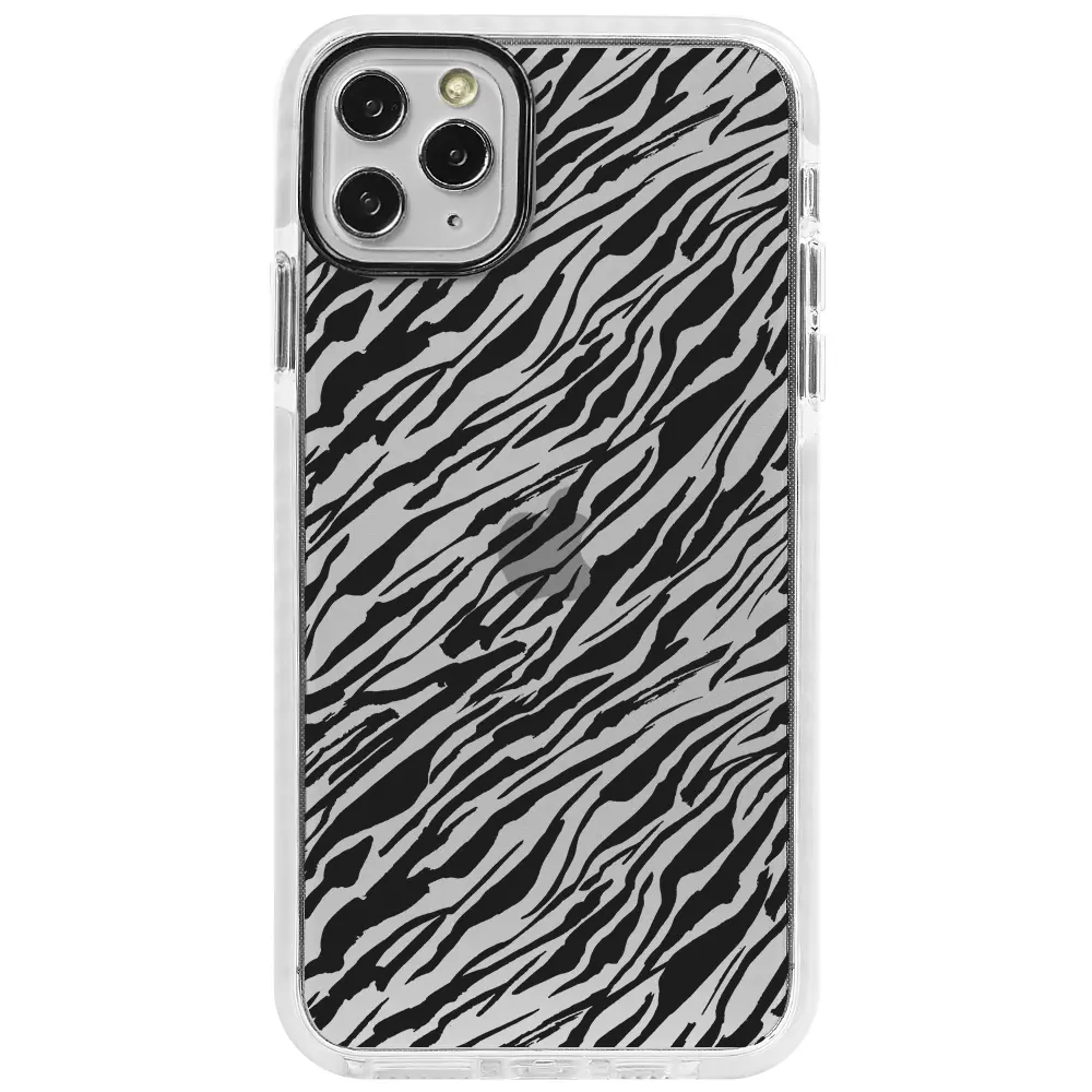 Apple iPhone 11 Pro Max Beyaz Impact Premium Telefon Kılıfı - Capraz Zebra Siyah