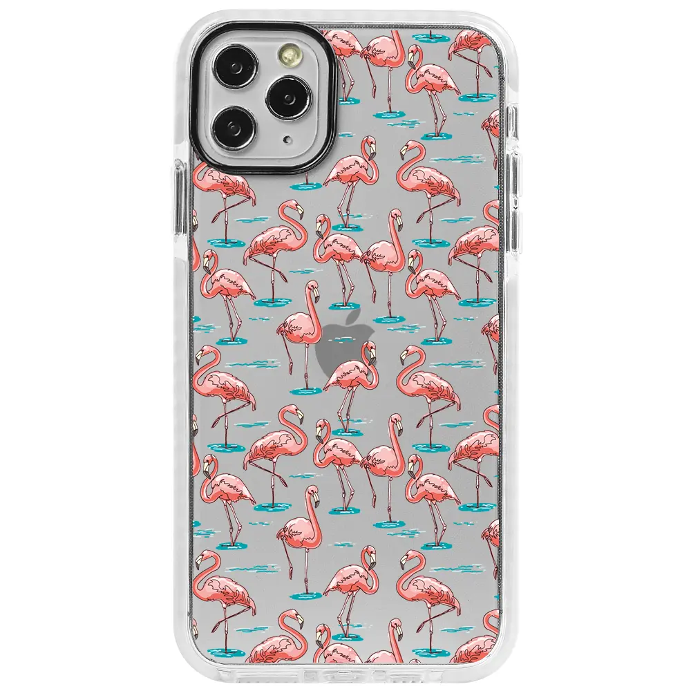 Apple iPhone 11 Pro Max Beyaz Impact Premium Telefon Kılıfı - Flamingolar