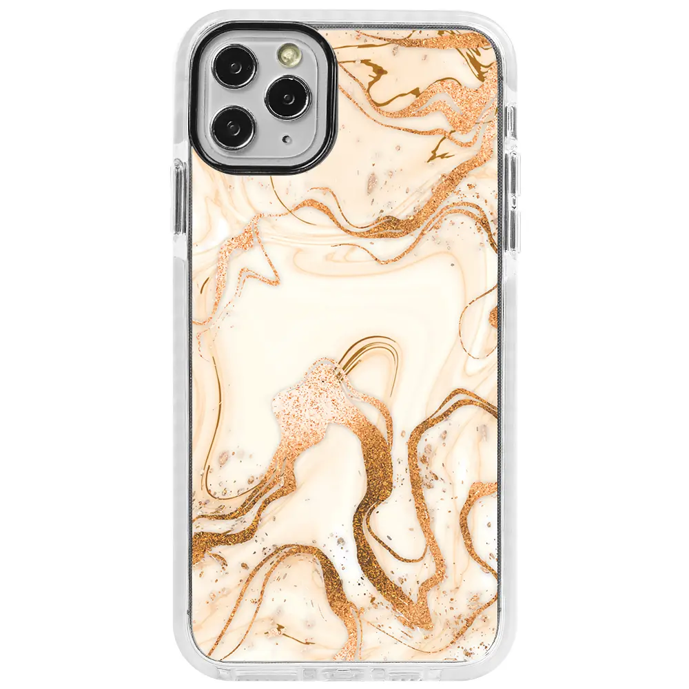 Apple iPhone 11 Pro Max Beyaz Impact Premium Telefon Kılıfı - Gold Marble