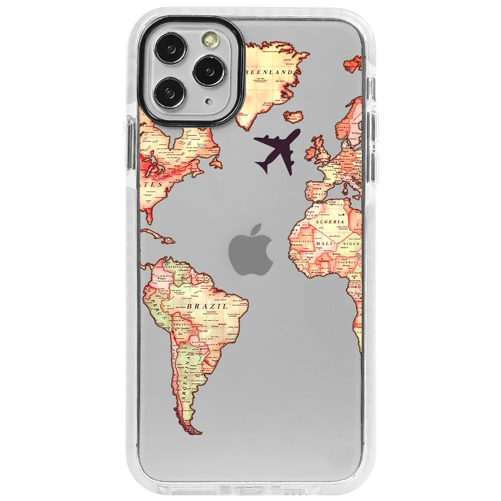 Apple iPhone 11 Pro Max Beyaz Impact Premium Telefon Kılıfı - Harita Tasarımlı