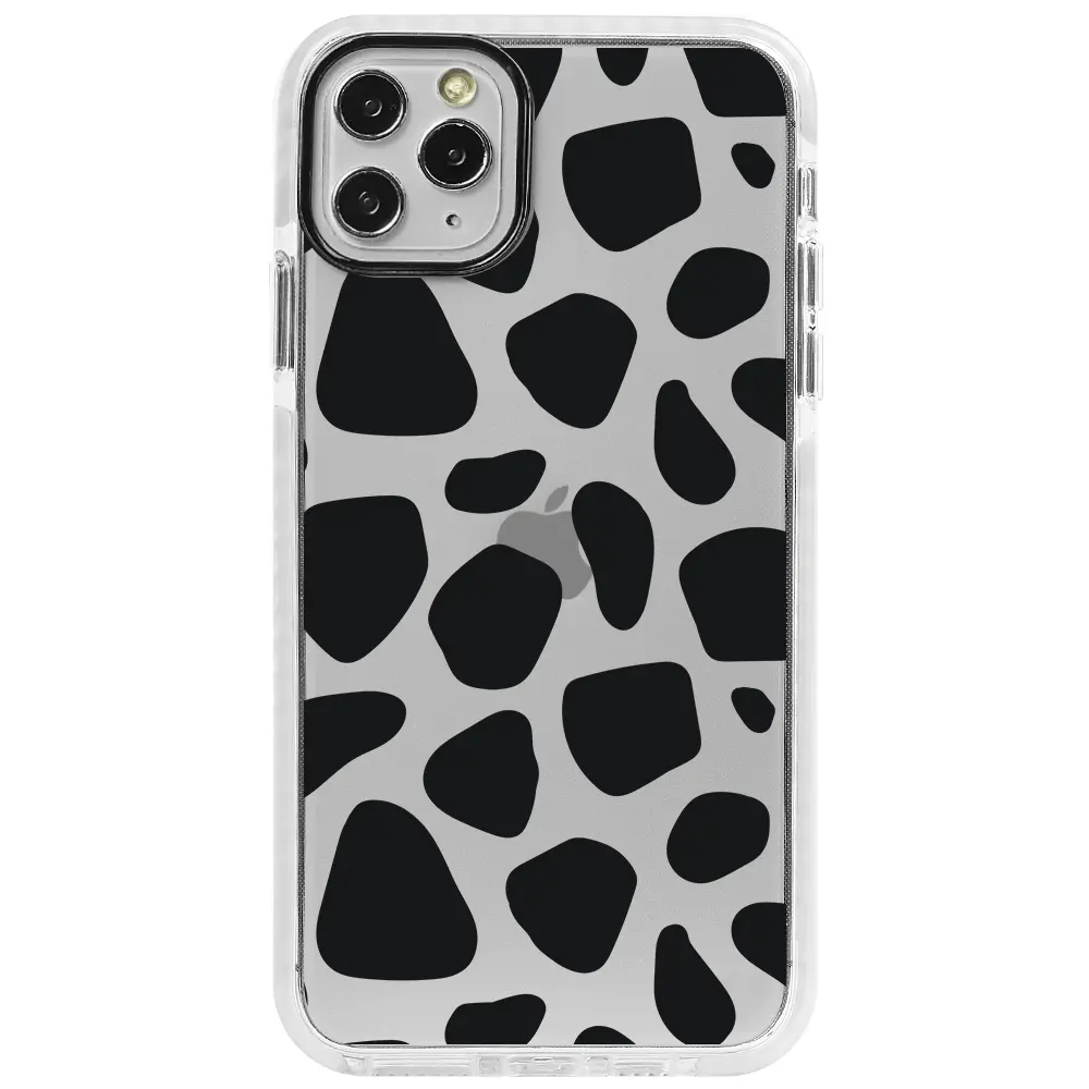 Apple iPhone 11 Pro Max Beyaz Impact Premium Telefon Kılıfı - Siyah Desenler
