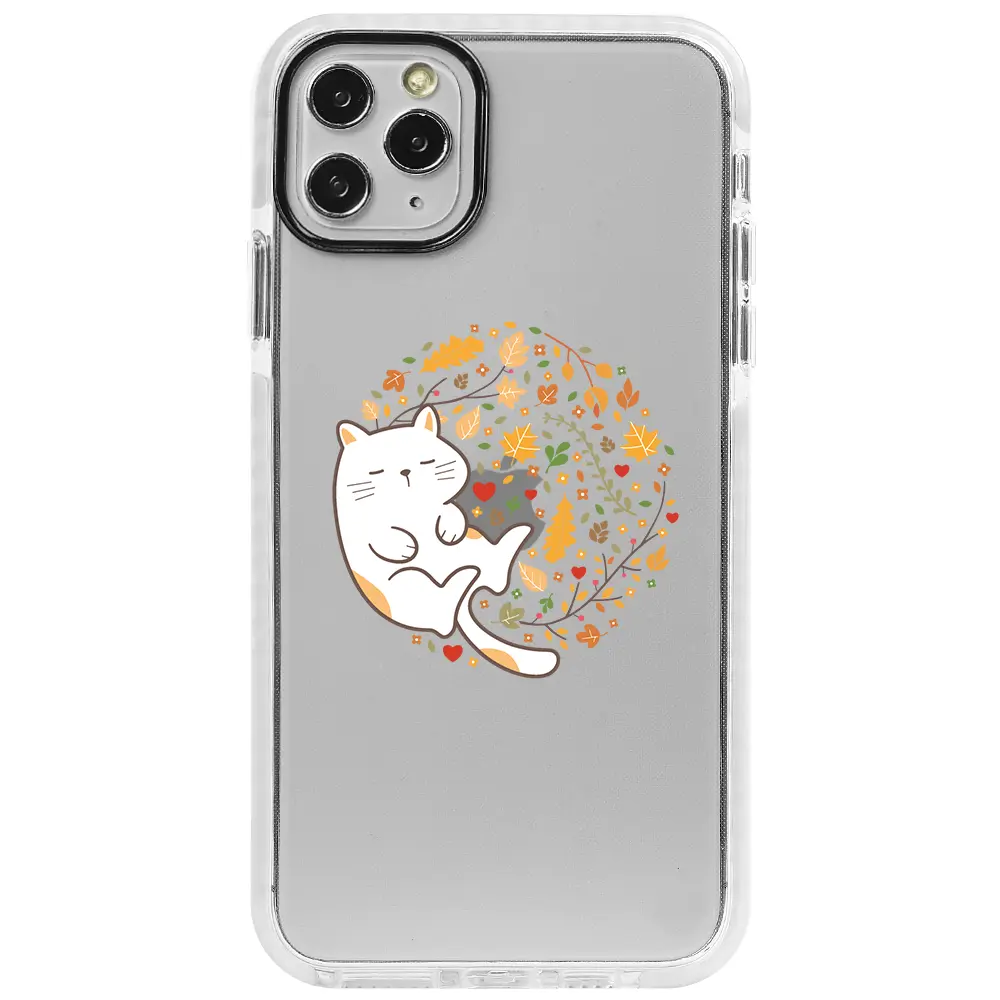 Apple iPhone 11 Pro Max Beyaz Impact Premium Telefon Kılıfı - Uyuyan Kedi