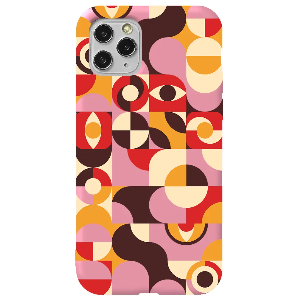 Apple iPhone 11 Pro Max Pembe Renkli Silikon Telefon Kılıfı - Abstract Desen 4
