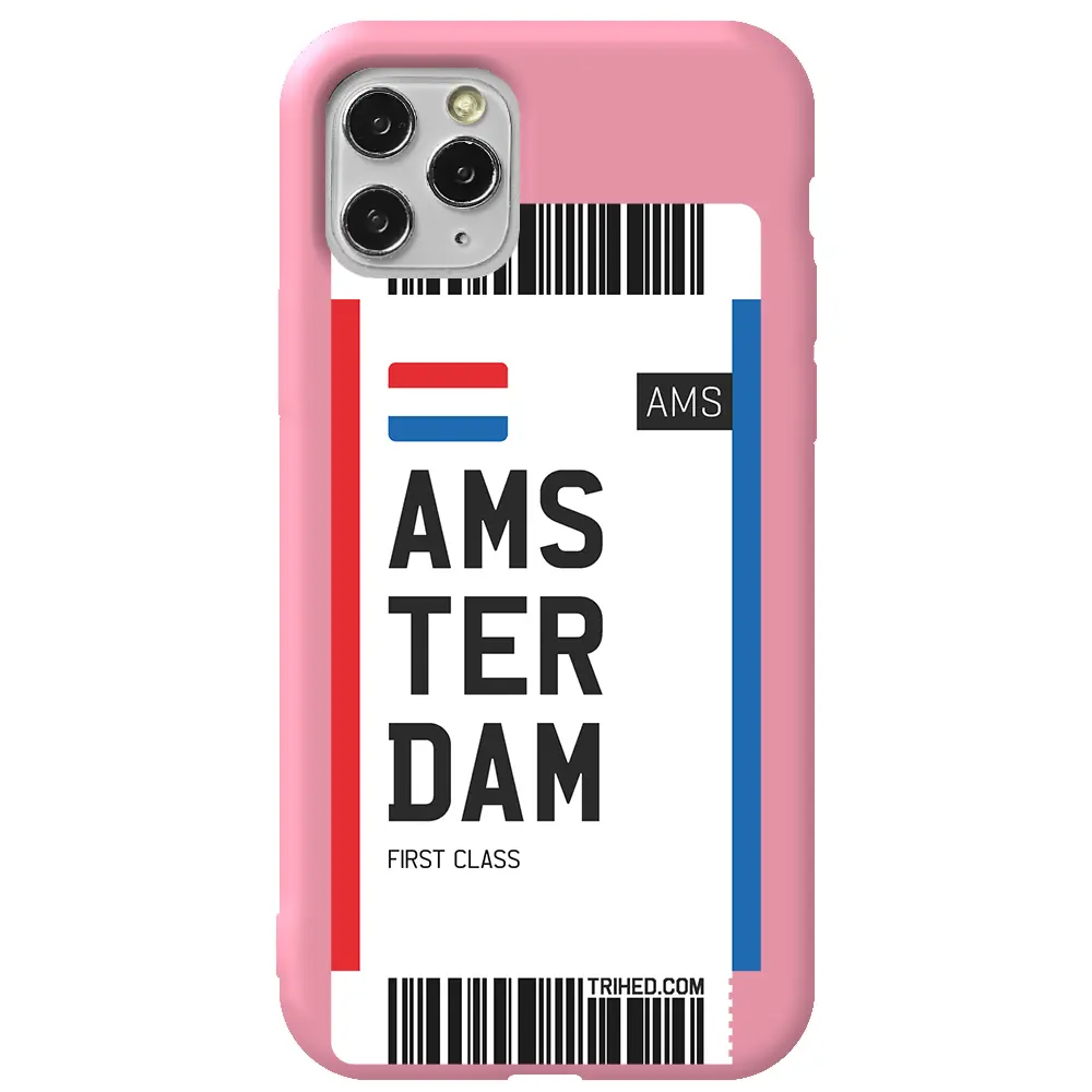 Apple iPhone 11 Pro Max Pembe Renkli Silikon Telefon Kılıfı - Amsterdam Bileti
