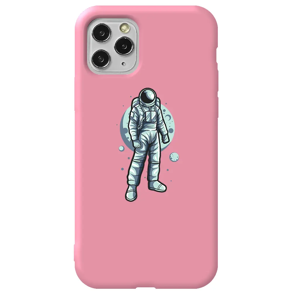 Apple iPhone 11 Pro Max Pembe Renkli Silikon Telefon Kılıfı - Astronot