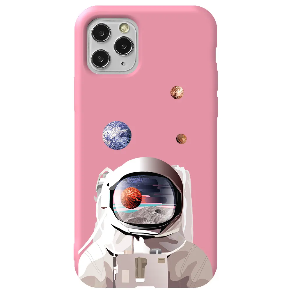 Apple iPhone 11 Pro Max Pembe Renkli Silikon Telefon Kılıfı - Astronotun Gözünden