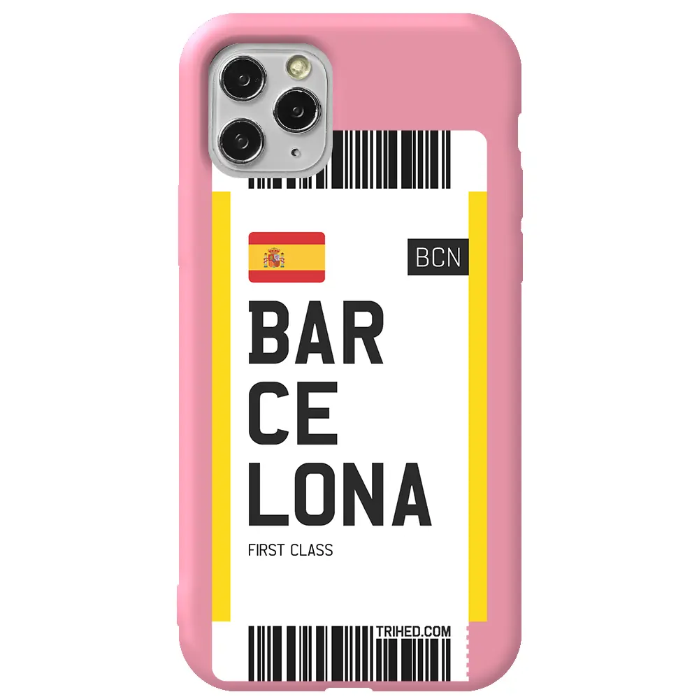 Apple iPhone 11 Pro Max Pembe Renkli Silikon Telefon Kılıfı - Barcelona Bileti