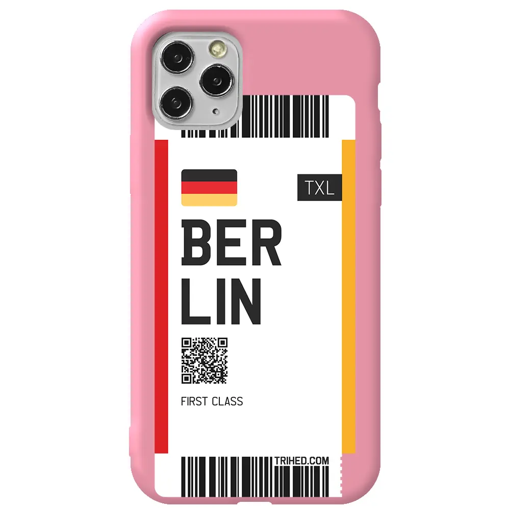 Apple iPhone 11 Pro Max Pembe Renkli Silikon Telefon Kılıfı - Berlin Bileti