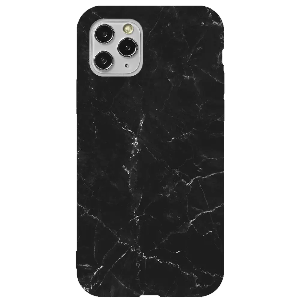 Apple iPhone 11 Pro Max Pembe Renkli Silikon Telefon Kılıfı - Black Marble