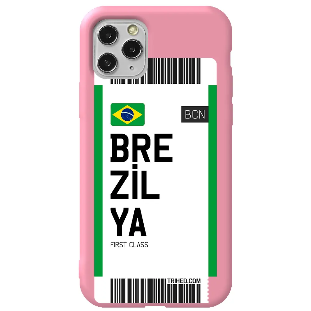 Apple iPhone 11 Pro Max Pembe Renkli Silikon Telefon Kılıfı - Brezilya Bileti